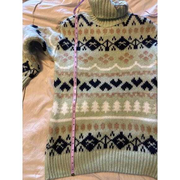 Anthropologie Mint Green‎ Fair Isle Heavy Knit Turtleneck Tunic Sweater XS - Picture 9 of 9